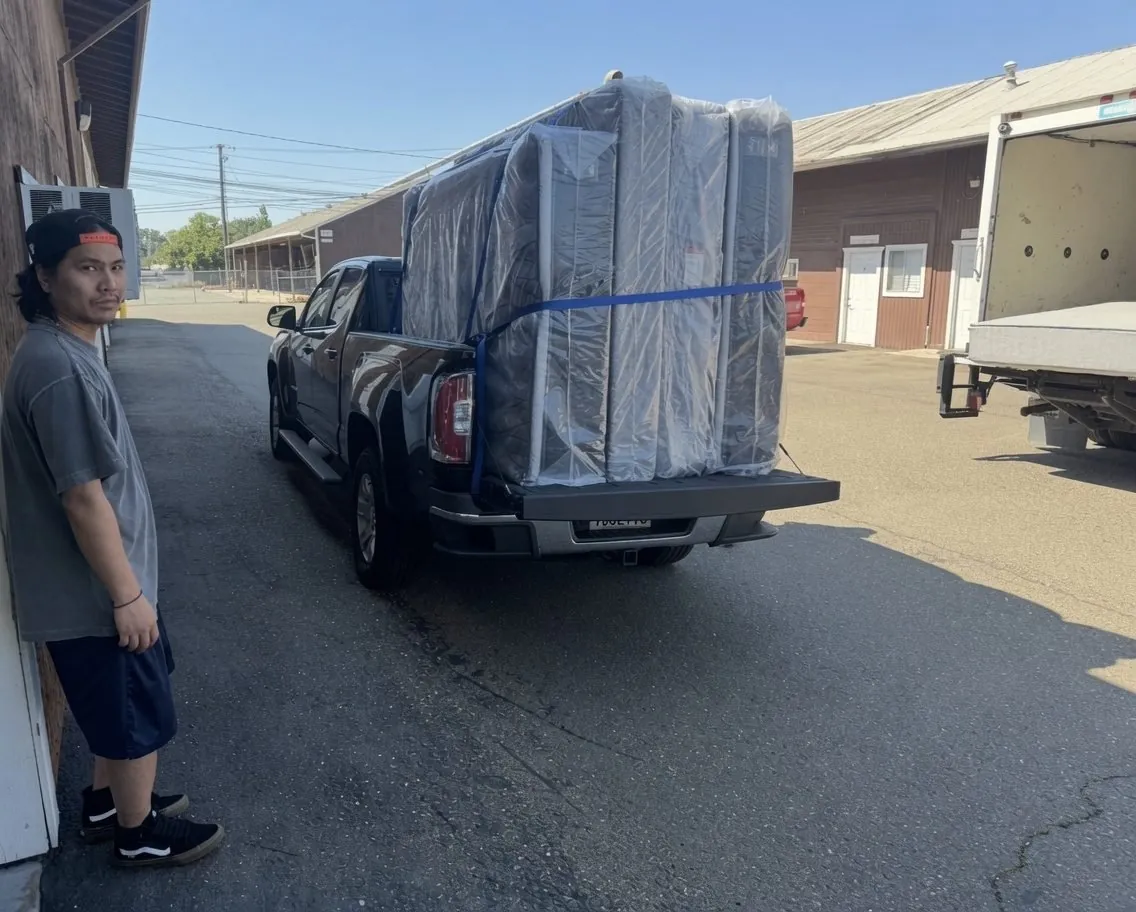 Brand new mattresses wrapped and loaded for delivery in Elk Grove